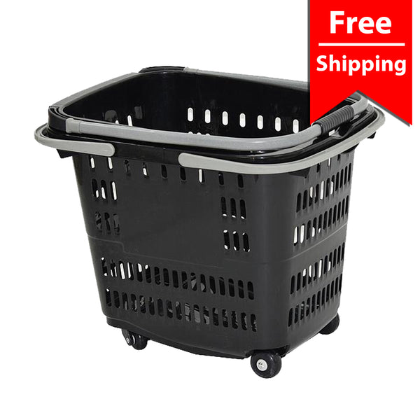 Black Four Wheel Plastic Rolling Baskets 50L